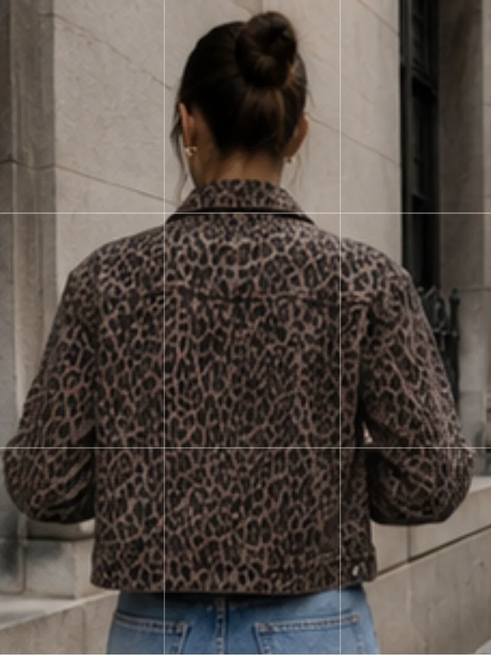 Nine West Jeans Leopard Print Denim Trucker Jacket Animal Print Size S
